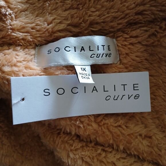 Socialite Curve Women's 1X Sherpa Teddy Bear Jacket Brown Fluffy Soft Comfy Cozy - Picture 5 of 8